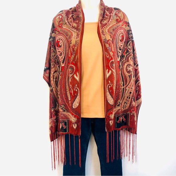 Rust Orange Black Burn Out Scarf - Picture 3 of 16